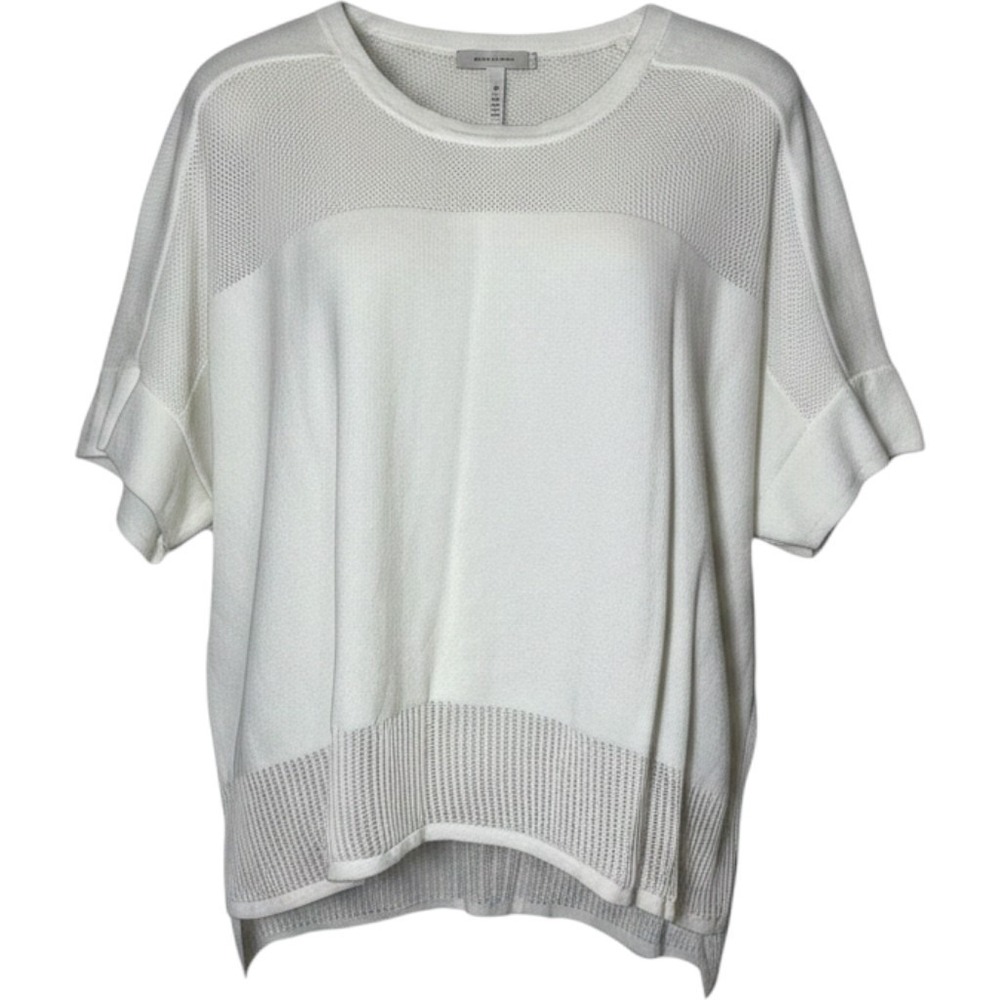 Athleta Womens White Mesh Knit Short Sleeve top versitile activewear Large